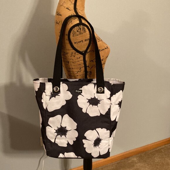 Thirty-One Zip Top Tall Tote Poppy Black & White Retired Bag - Picture 2 of 16